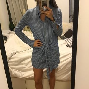tie waist striped shirt dress